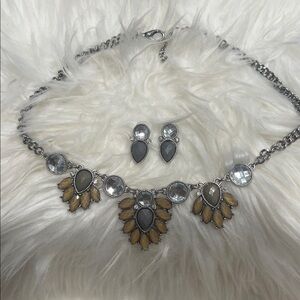 18 inch Flower Necklace  with Purple grayish/yellow faux stones and crys…